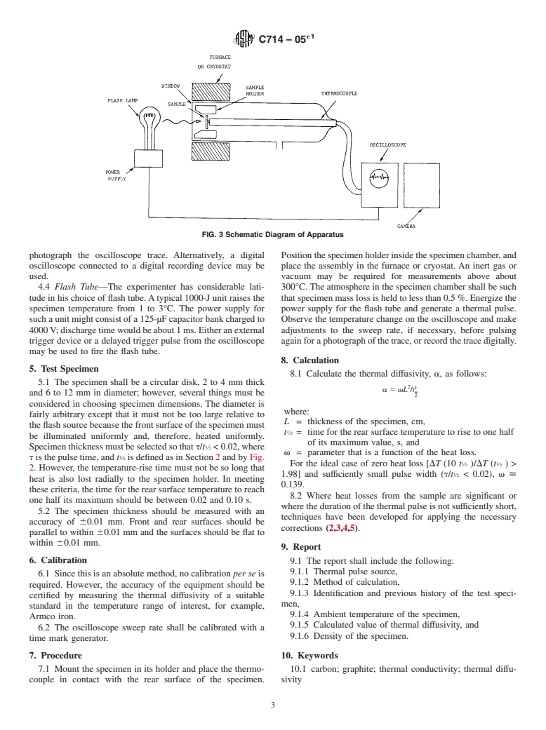 ASTM C714-05e1 - Standard Test Method for Thermal Diffusivity of Carbon and Graphite by Thermal Pulse Method