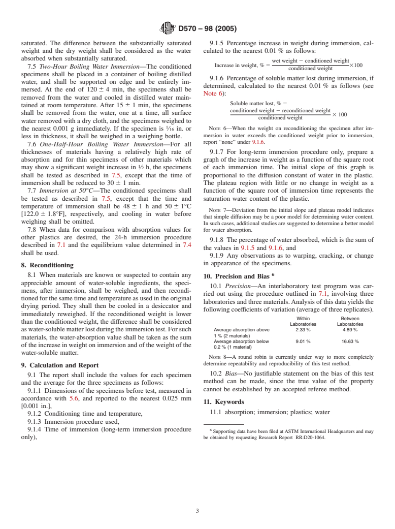 ASTM D570-98(2005) - Standard Test Method for Water Absorption of Plastics