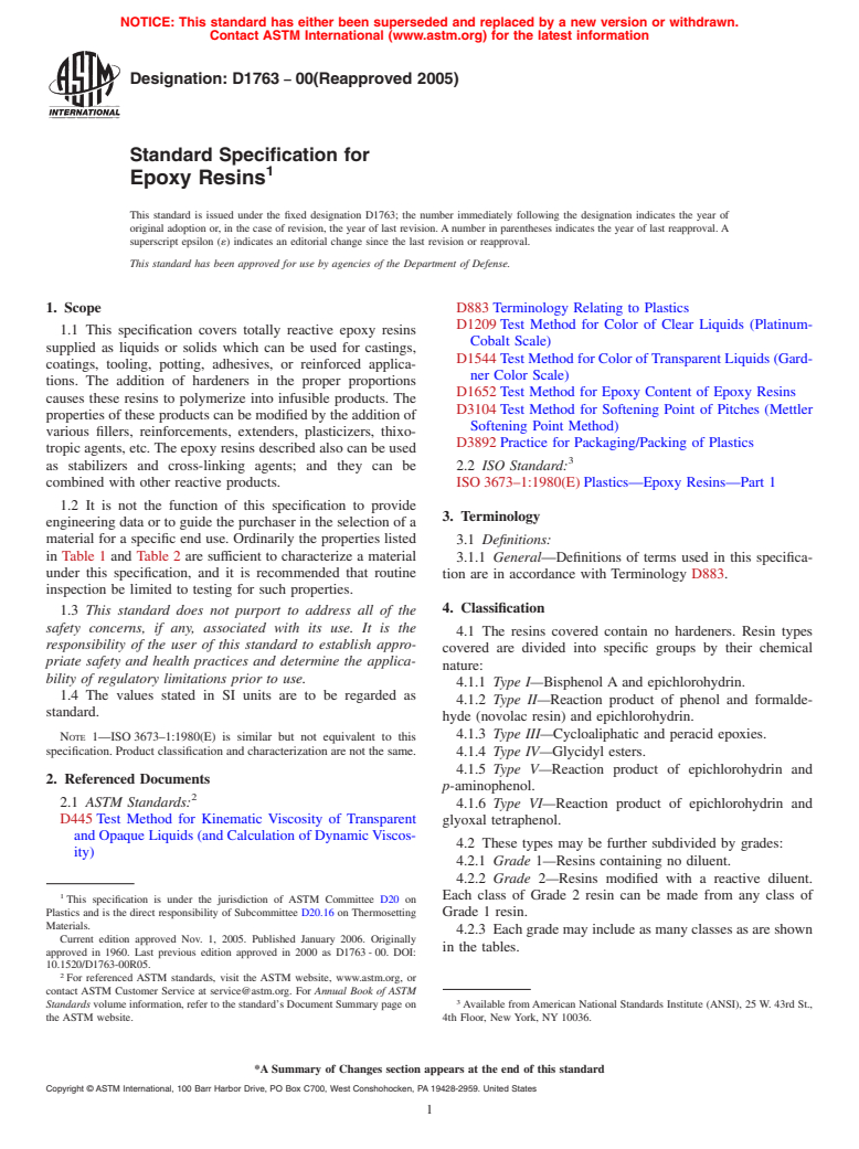 ASTM D1763-00(2005) - Standard Specification for Epoxy Resins