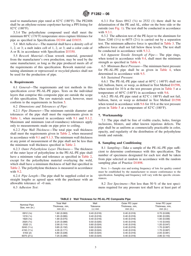 ASTM F1282-06 - Standard Specification for Polyethylene/Aluminum/Polyethylene (PE-AL-PE) Composite Pressure Pipe