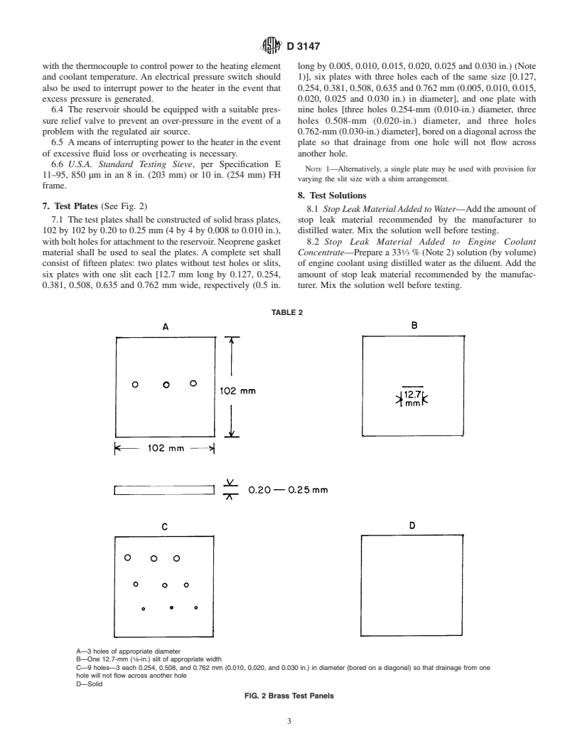 ASTM D3147-94(1999) - Standard Test Method for Testing Stop-Leak Additives for Engine Coolants