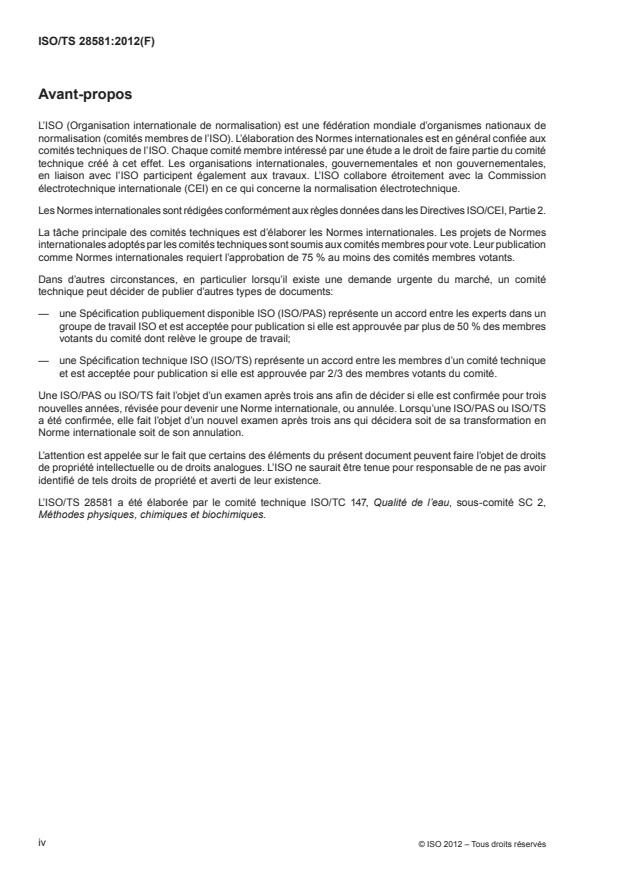 ISO/TS 28581:2012 ISO/TS 28581:2012 - Qualité de l'eau -- Détermination de substances non polaires sélectionnées -- Méthode par chromatographie en phase gazeuse avec détection par spectrométrie de masse (CG-SM) - Page 4 preview
