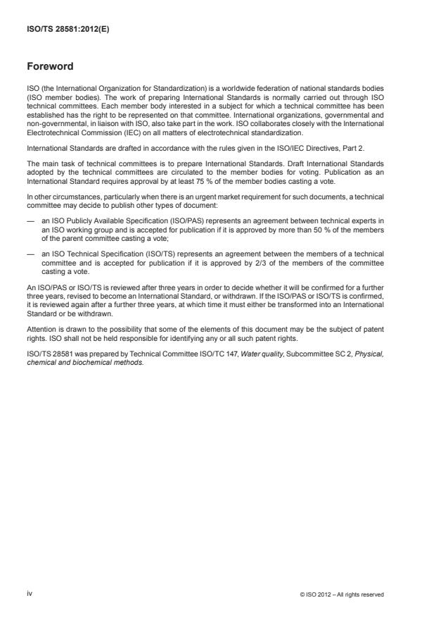 ISO/TS 28581:2012 ISO/TS 28581:2012 - Water quality -- Determination of selected non-polar substances -- Method using gas chromatography with mass spectrometric detection (GC-MS) - Page 4 preview