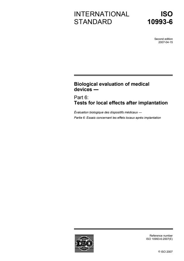 ISO 10993-6:2007 - Biological evaluation of medical devices