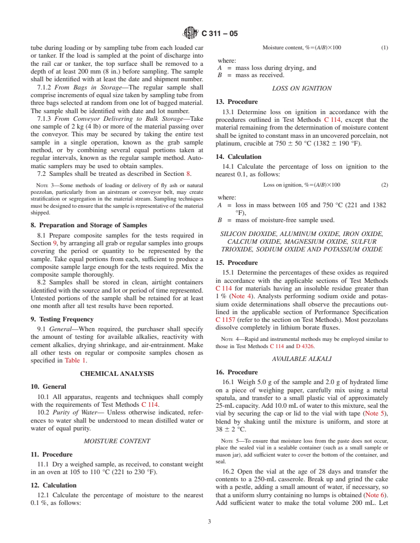 ASTM C311-05 - Standard Test Methods for Sampling and Testing Fly Ash or Natural Pozzolans for Use in Portland-Cement Concrete