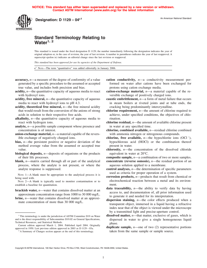 ASTM D1129-04e1 - Standard Terminology Relating to Water