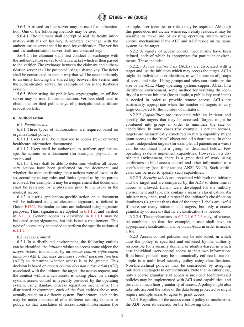 ASTM E1985-98(2005) - Standard Guide for User Authentication and Authorization