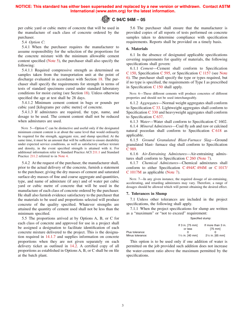 ASTM C94/C94M-05 - Standard Specification for Ready-Mixed Concrete