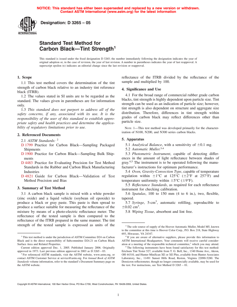 ASTM D3265-05 - Standard Test Method for Carbon Black&#8212;Tint Strength