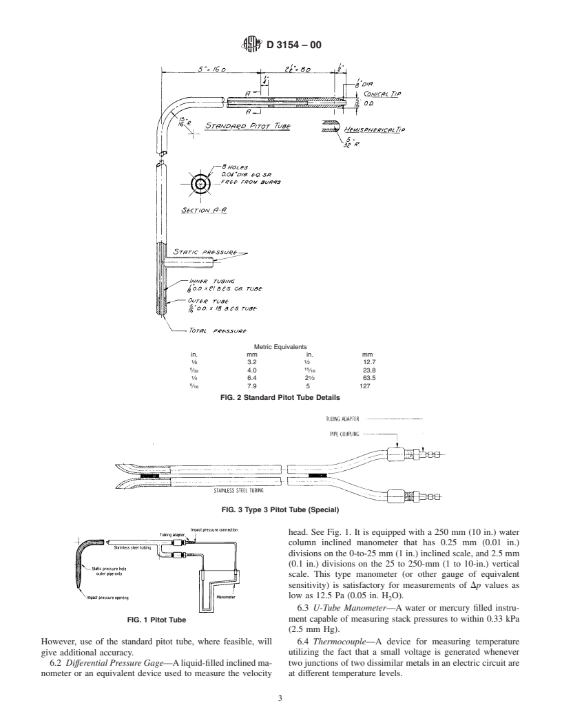 ASTM D3154-00 - Standard Test Method for Average Velocity in a Duct (Pitot Tube Method)