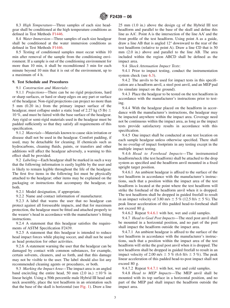 ASTM F2439-06 - Standard Specification for Headgear Used in Soccer