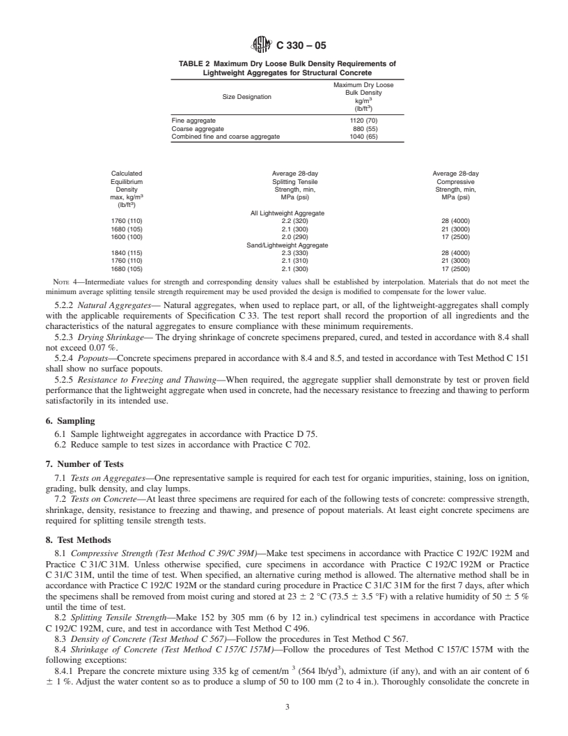 REDLINE ASTM C330-05 - Standard Specification for Lightweight Aggregates for Structural Concrete