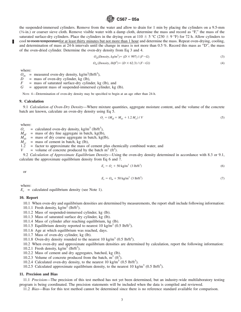 REDLINE ASTM C567-05a - Standard Test Method for Determining Density of Structural Lightweight Concrete