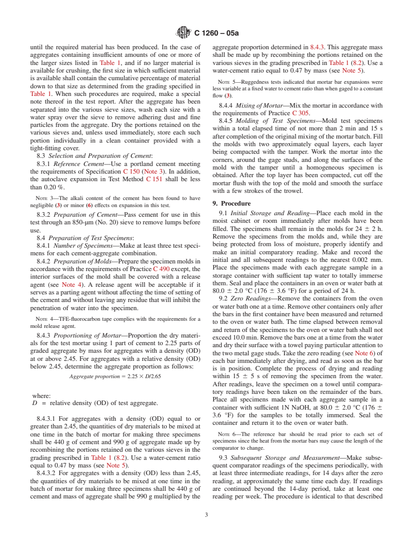 ASTM C1260-05a - Standard Test Method for Potential Alkali Reactivity of Aggregates (Mortar-Bar Method)