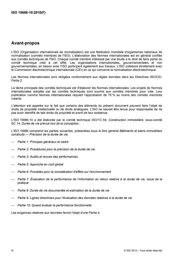 ISO 15686-10:2010 ISO 15686-10:2010 - Bâtiments et biens immobiliers construits -- Prévision de la durée de vie - Page 4 preview