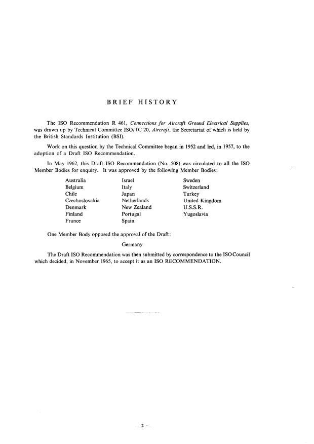 ISO/R 461:1965 ISO/R 461:1965 - Connections for aircraft ground electrical supplies - Page 2 preview