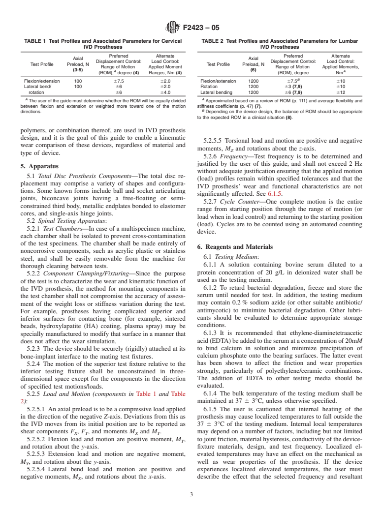 ASTM F2423-05 - Standard Guide for Functional, Kinematic, and Wear Assessment of Total Disc Prostheses