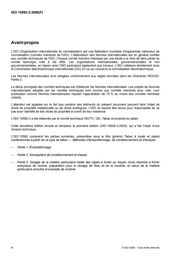 ISO 15592-3:2008 ISO 15592-3:2008 - Tabac a rouler et objets confectionnés a partir de ce type de tabac -- Méthodes d'échantillonnage, de conditionnement et d'analyse - Page 4 preview