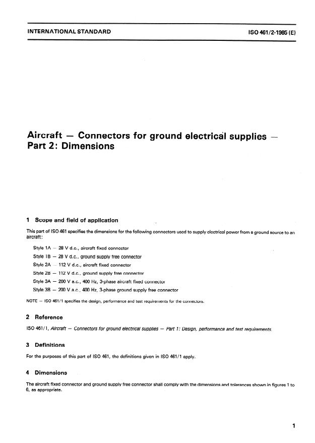 ISO 461-2:1985 - Aircraft -- Connectors for ground electrical supplies