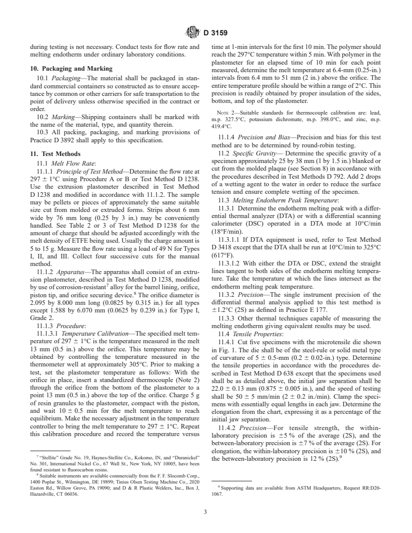 ASTM D3159-98 - Standard Specification for Modified ETFE-Fluoropolymer Molding and Extrusion Materials