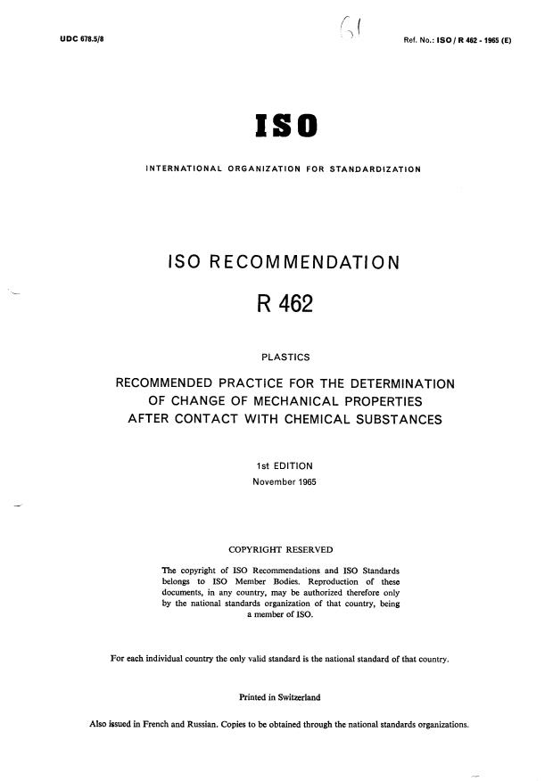 ISO/R 462:1965 - Withdrawal of ISO/R 462-1965
