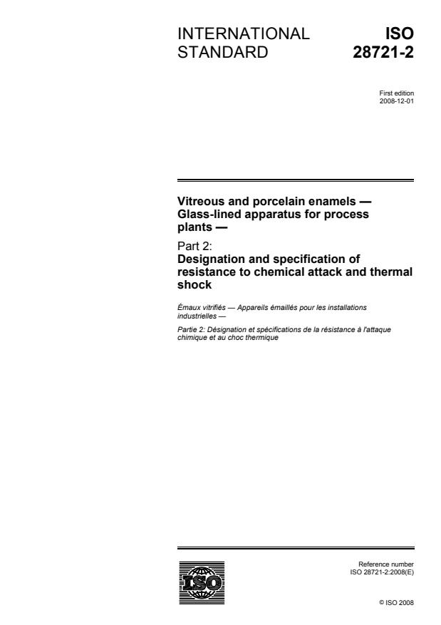 ISO 28721-2:2008 - Vitreous and porcelain enamels -- Glass-lined apparatus for process plants