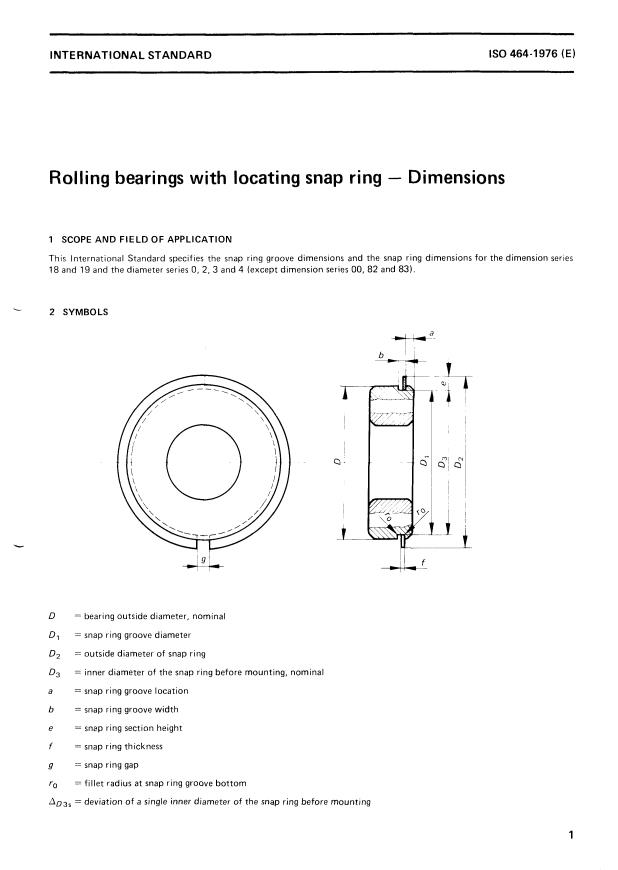 ISO 464:1976 - Rolling bearings with locating snap ring -- Dimensions