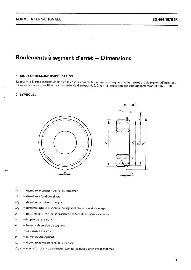ISO 464:1976 - Roulements a segment d'arret  -- Dimensions