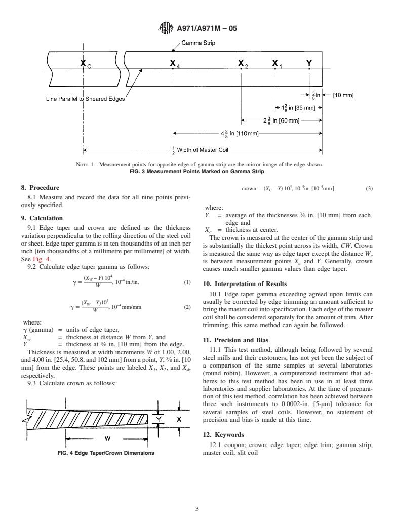 ASTM A971/A971M-05 - Standard Test Method for Measuring Edge Taper and Crown of Flat-Rolled Electrical Steel Coils