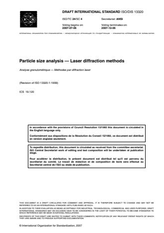 ISO 13320:2009 - Particle size analysis -- Laser diffraction methods