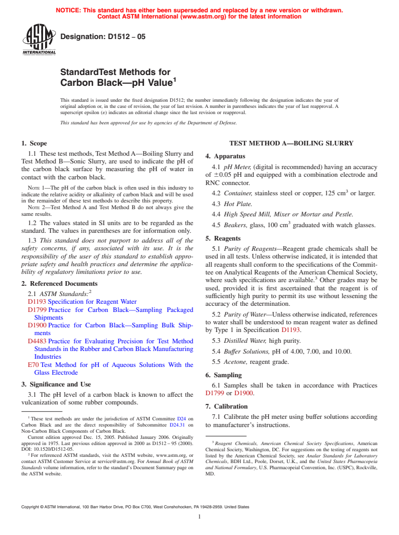 ASTM D1512-05 - Standard Test Methods for Carbon Black-pH Value