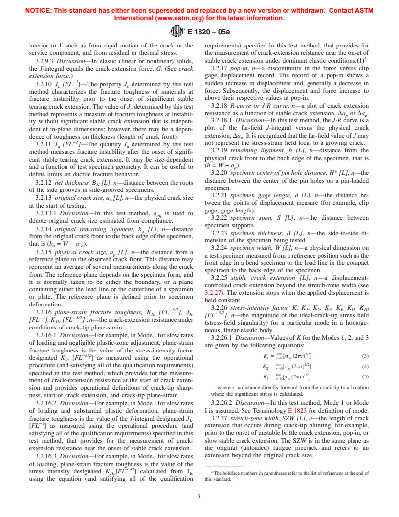 ASTM E1820-05a - Standard Test Method for Measurement of Fracture Toughness