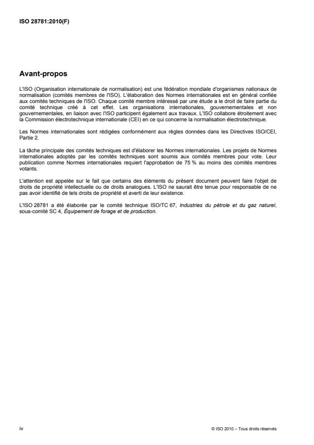 ISO 28781:2010 ISO 28781:2010 - Industries du pétrole et du gaz naturel -- Équipement de production et de forage -- Vannes de barrage de subsurface et équipement associé - Page 4 preview
