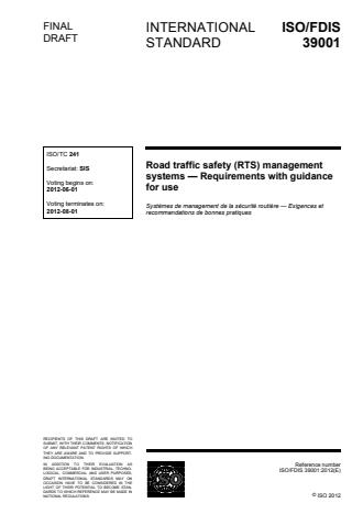 ISO 39001:2012 - Road traffic safety (RTS) management systems -- Requirements with guidance for use