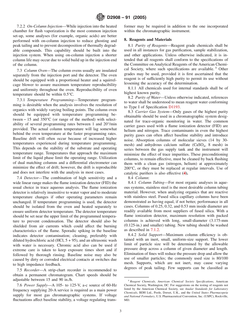 ASTM D2908-91(2005) - Standard Practice for Measuring Volatile Organic Matter in Water by Aqueous-Injection Gas Chromatography