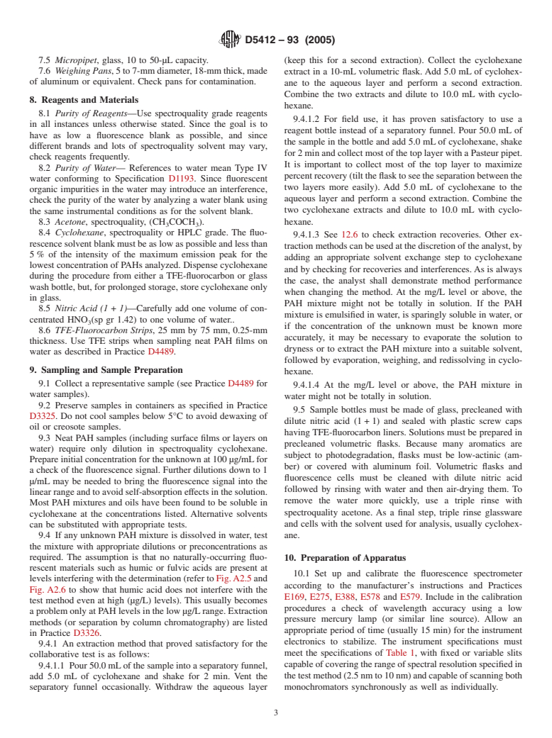 ASTM D5412-93(2005) - Standard Test Method for Quantification of Complex Polycyclic Aromatic Hydrocarbon Mixtures or Petroleum Oils in Water