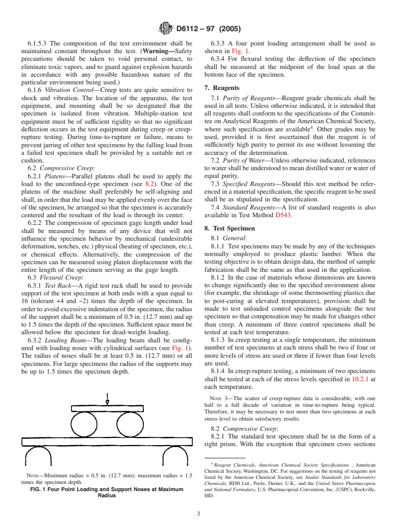 ASTM D6112-97(2005) - Standard Test Methods for Compressive and Flexural Creep and Creep-Rupture of Plastic Lumber and Shapes