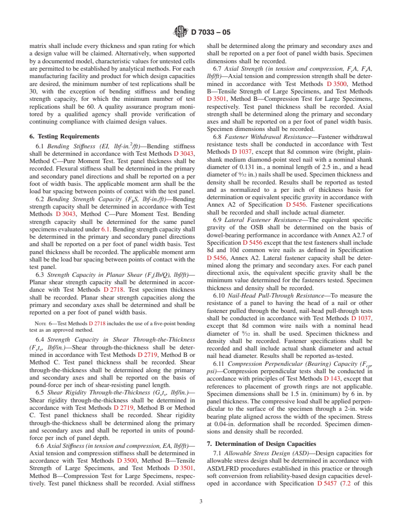 ASTM D7033-05 - Standard Practice for Establishing Design Capacities for Oriented Strand Board (OSB) Wood-Based Structural-Use Panels