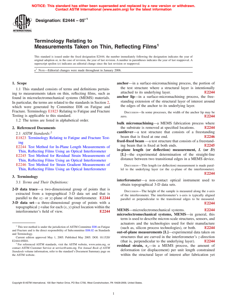 ASTM E2444-05e1 - Terminology Relating to Measurements Taken on Thin, Reflecting Films