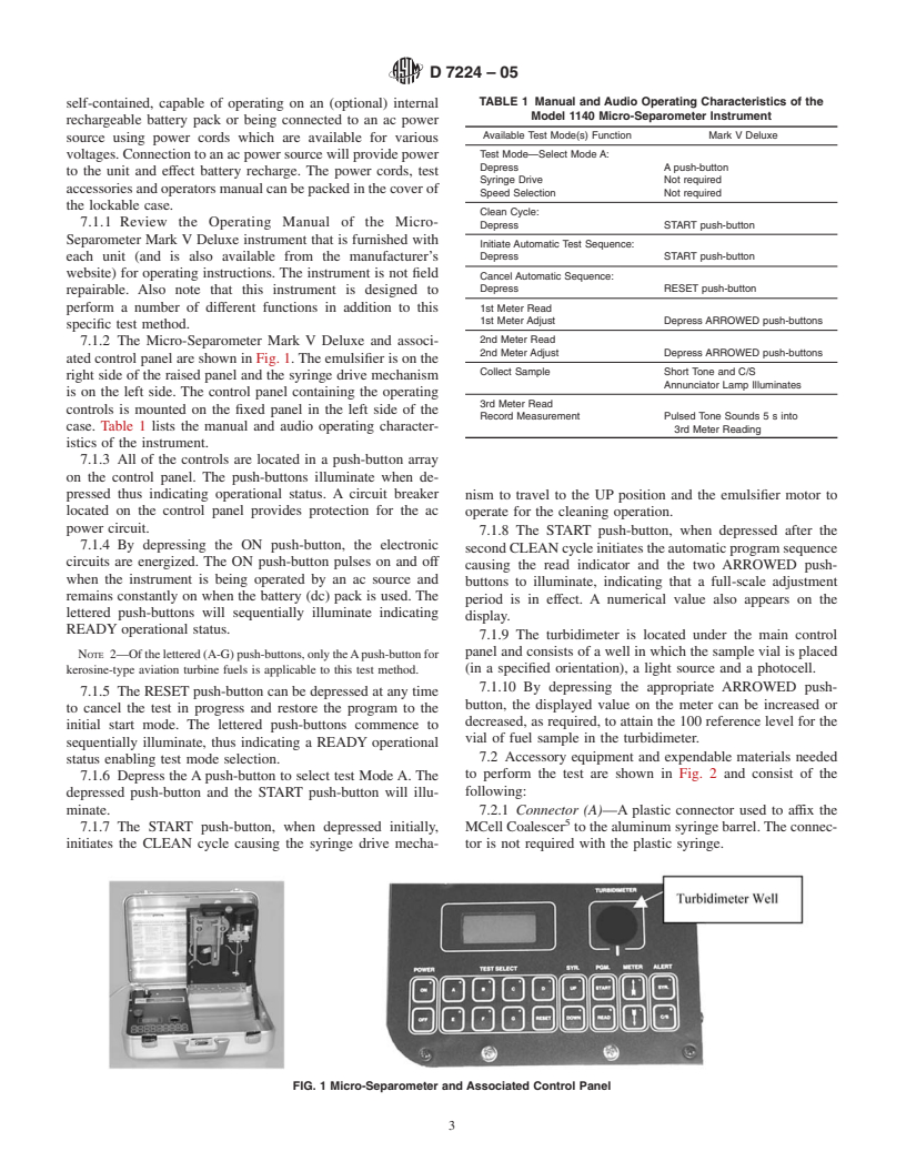 ASTM D7224-05 - Standard Test Method for Determining Water Separation Characteristics of  Kerosine-type Aviation Turbine Fuels Containing Additives by Portable Separometer