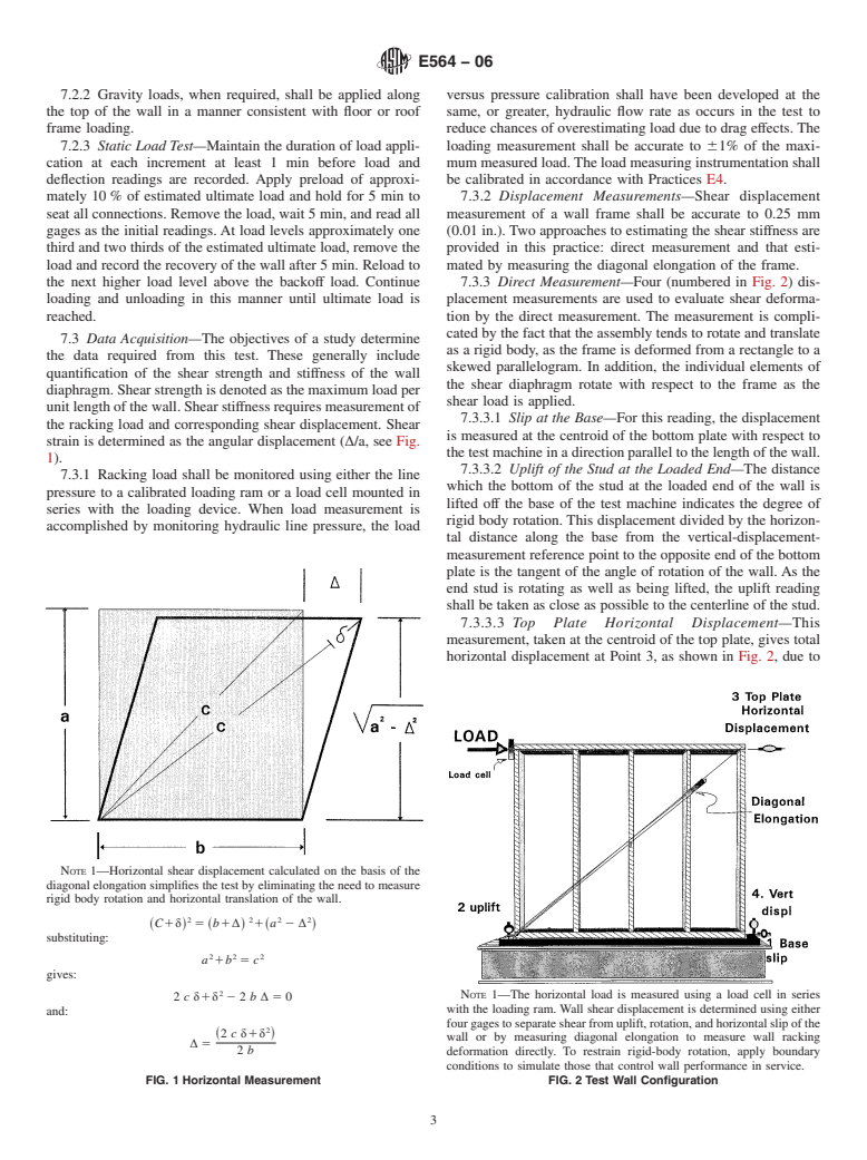 ASTM E564-06 - Standard Practice for Static Load Test for Shear Resistance of Framed Walls for Buildings