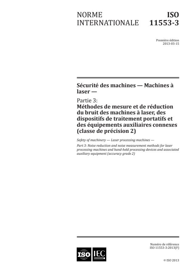 ISO 11553-3:2013 - Sécurité des machines -- Machines à laser