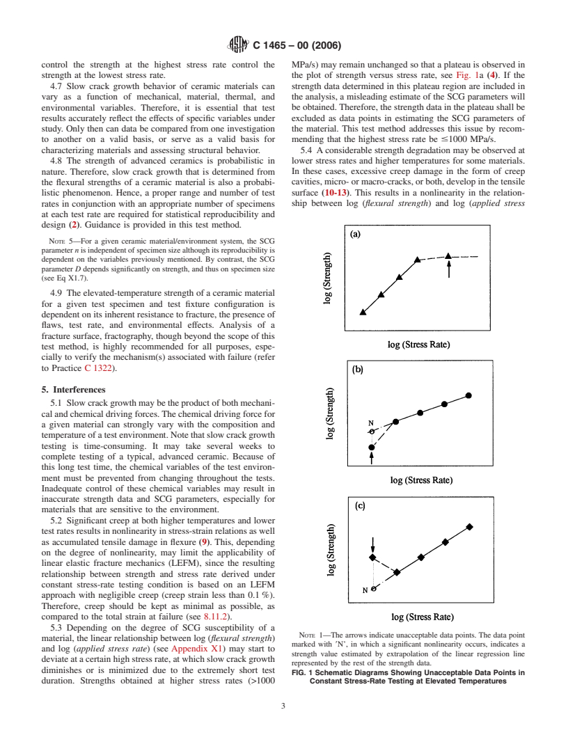 ASTM C1465-00(2006) - Standard Test Method for Determination of Slow Crack Growth Parameters of Advanced Ceramics by Constant Stress-Rate Flexural Testing at Elevated Temperatures