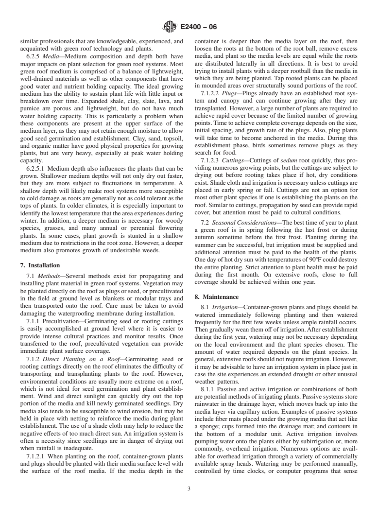 ASTM E2400-06 - Standard Guide for Selection, Installation, and Maintenance of Plants for Green Roof Systems