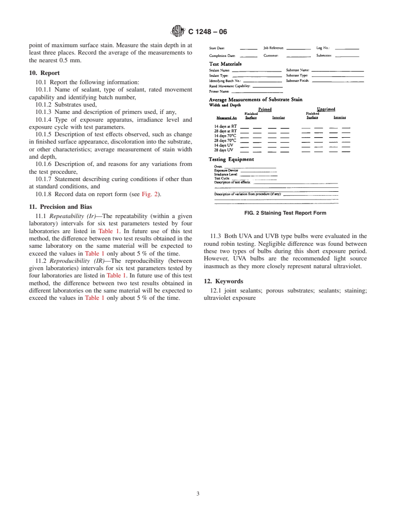 ASTM C1248-06 - Standard Test Method for Staining of Porous Substrate by Joint Sealants