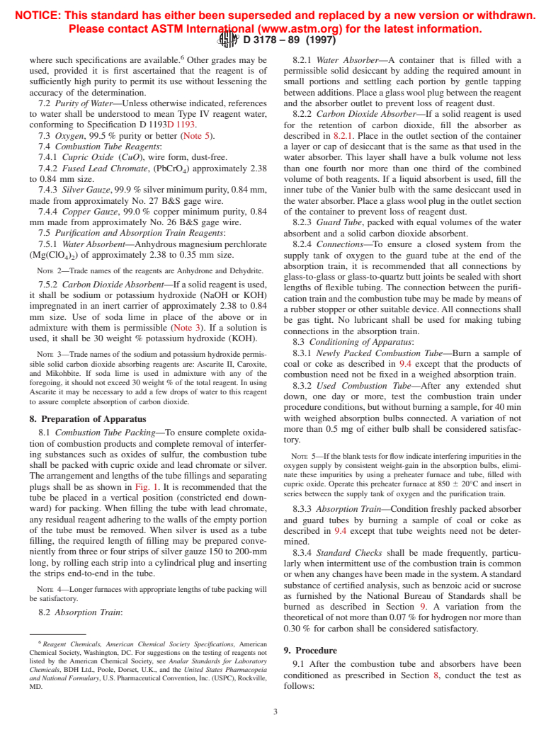 ASTM D3178-89(1997) - Standard Test Methods for Carbon and Hydrogen in the Analysis Sample of Coal and Coke