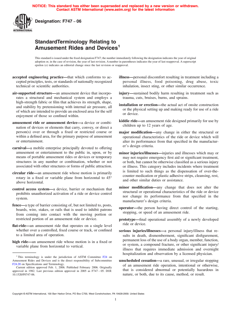 ASTM F747-06 - Standard Terminology Relating to Amusement Rides and Devices