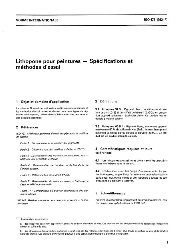 ISO 473:1982 - Lithopone pour peintures -- Spécifications et méthodes d'essai