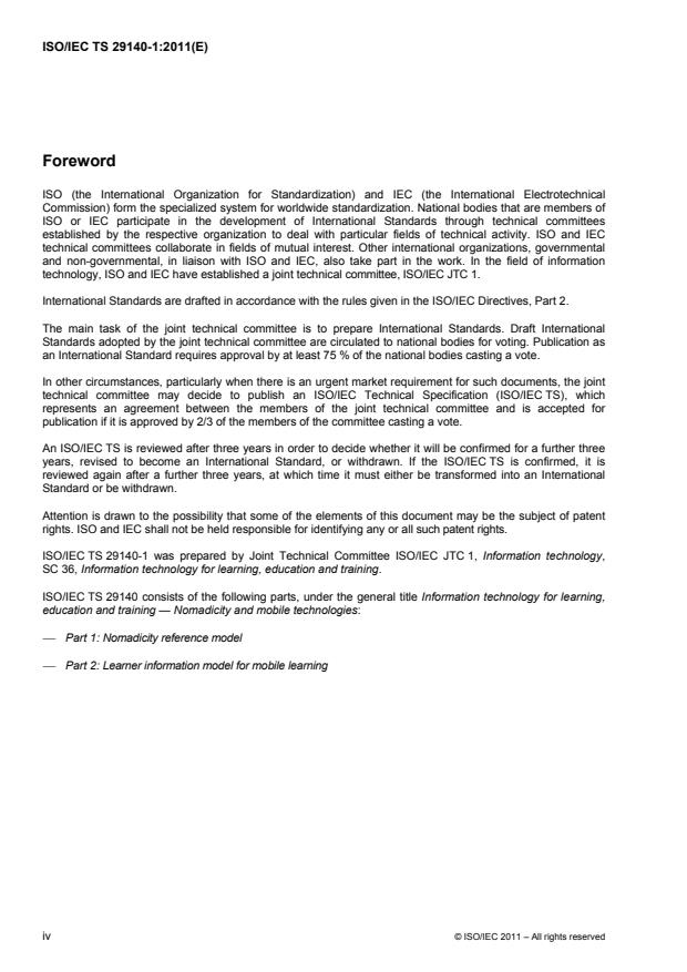 ISO/IEC TS 29140-1:2011 ISO/IEC TS 29140-1:2011 - Information technology for learning, education and training -- Nomadicity and mobile technologies - Page 4 preview