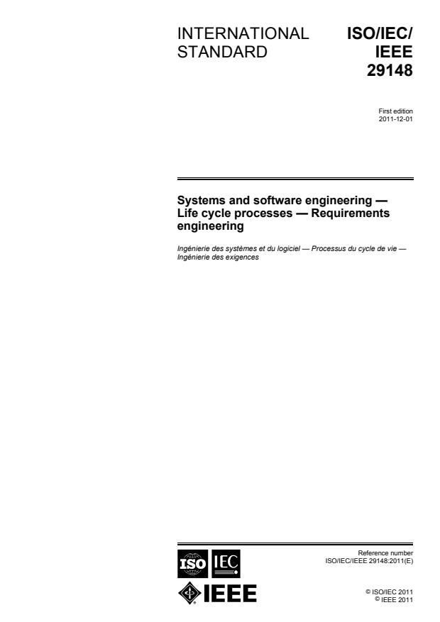 ISO/IEC/IEEE 29148:2011 - Systems and software engineering -- Life cycle processes -- Requirements engineering